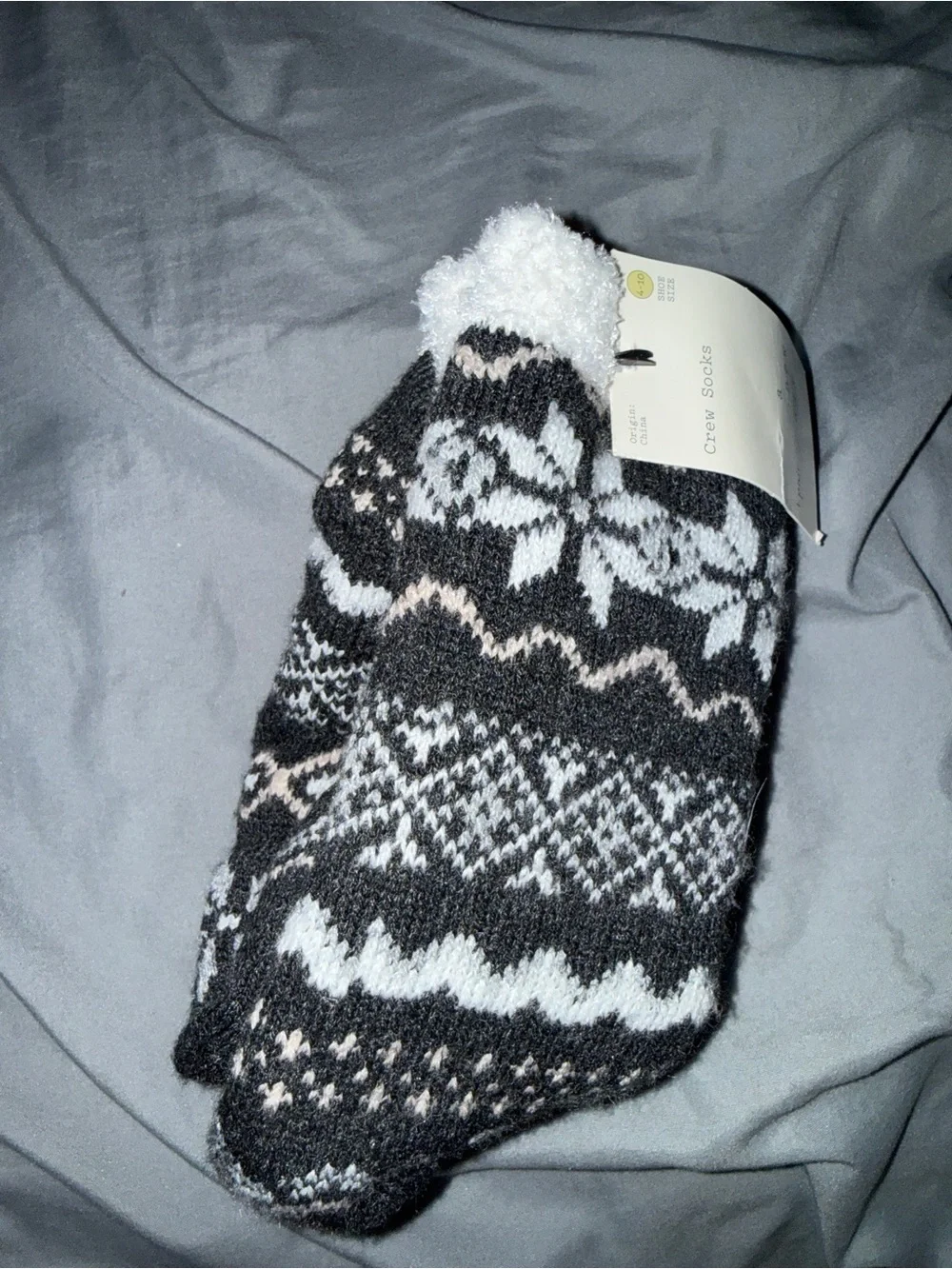 a new day Gray Fair Isle Sherpa-Lined Crew Socks with White Cuff